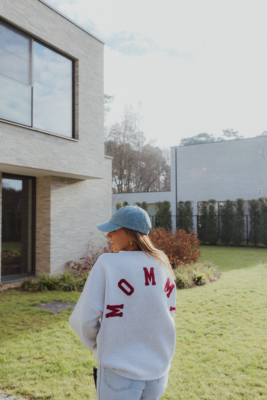 Mommy sweater grijs/bordeaux