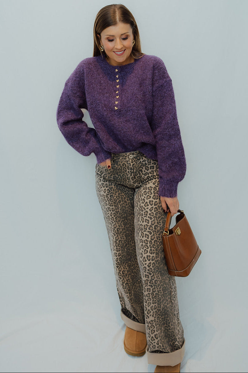 Leopard wide-leg jeans