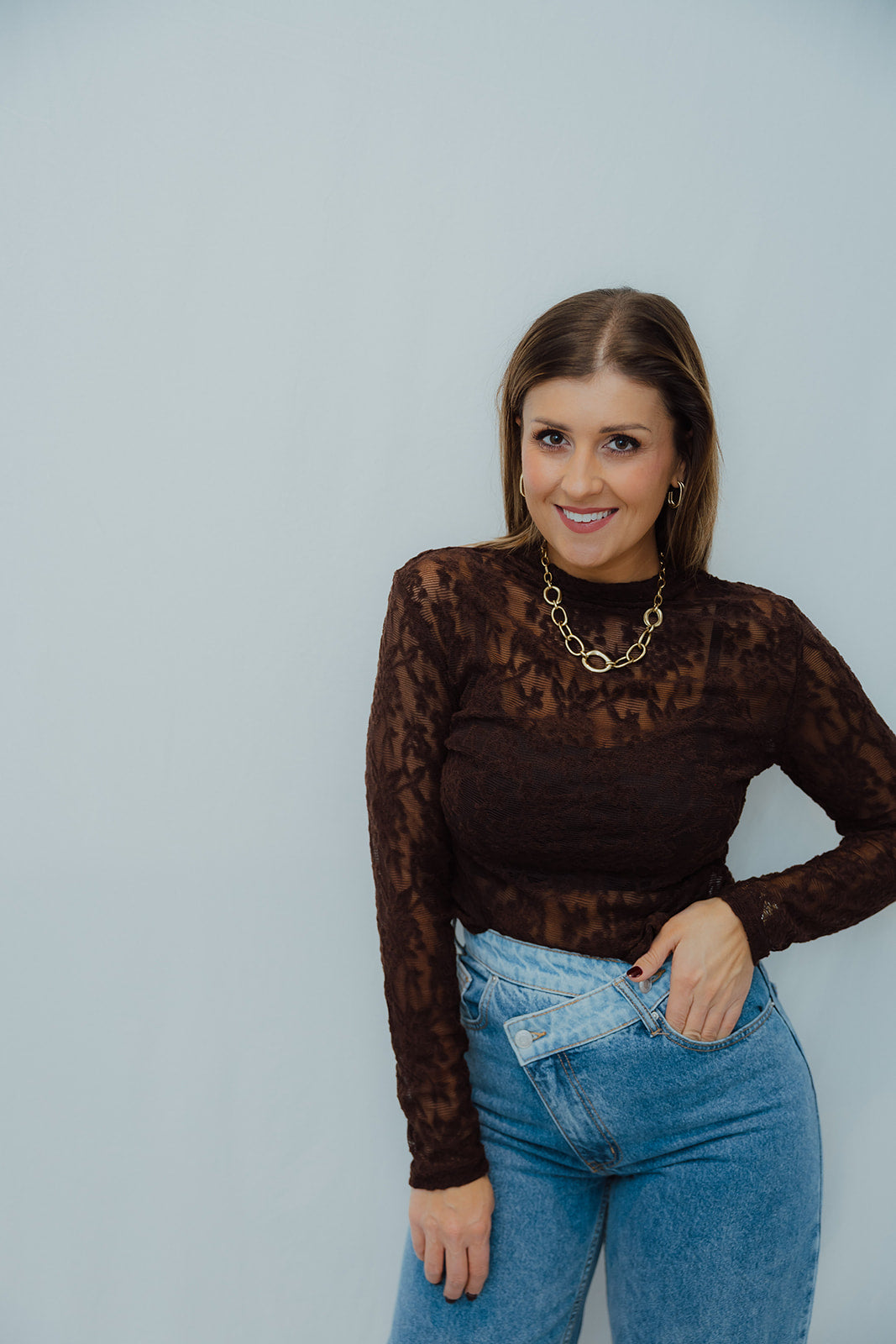 Talia lace top chocolate