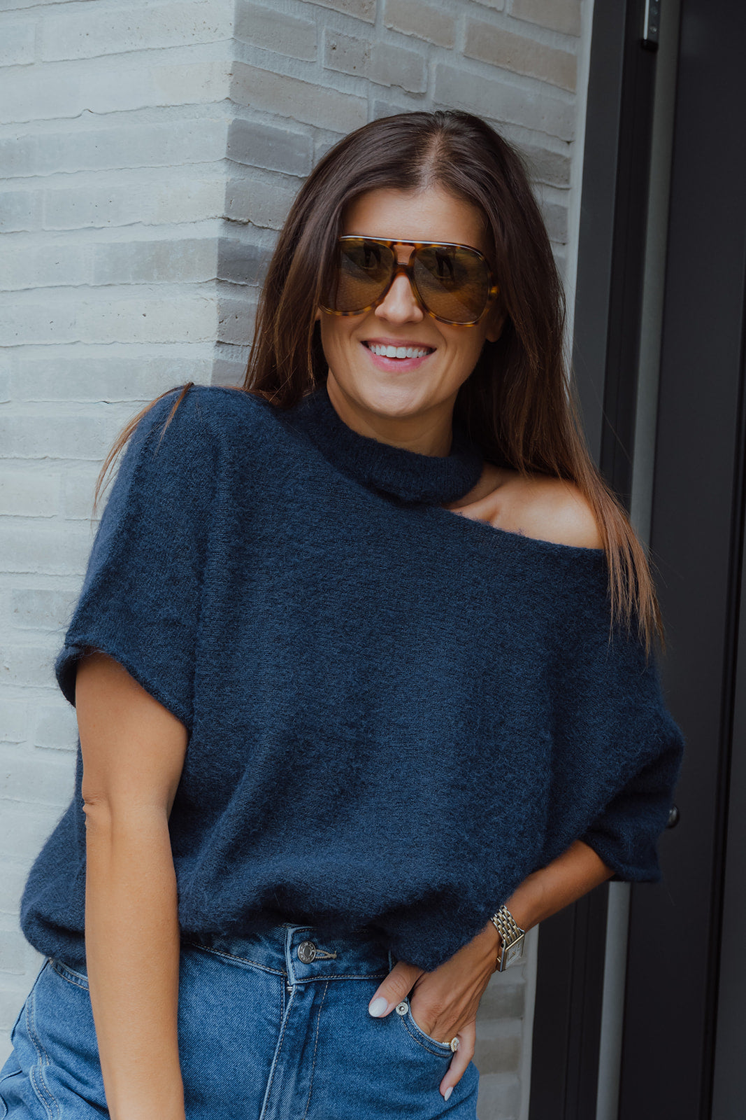 Merle pull marineblauw